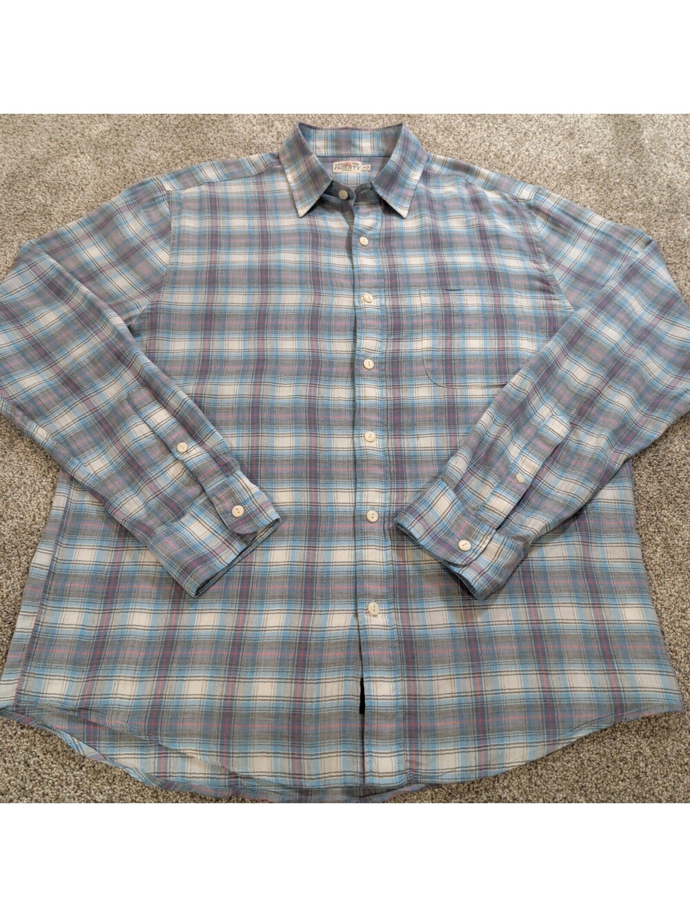 Faherty Brand Medium Blue Plaid Button-Up Long Sleeve Shirt
